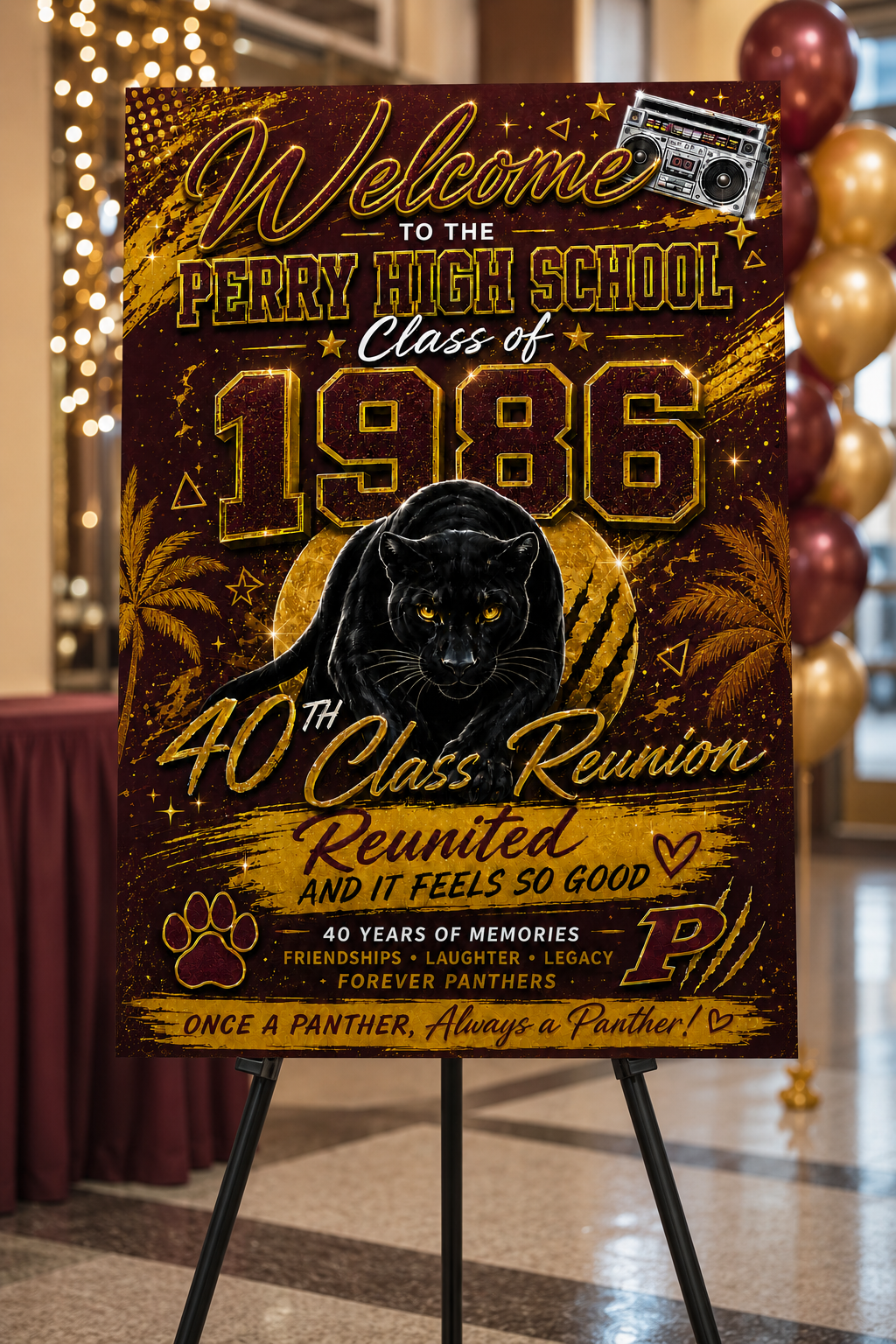 Perry High School Class of 1986 - 40th Class Reunion Welcome Canvas Sign