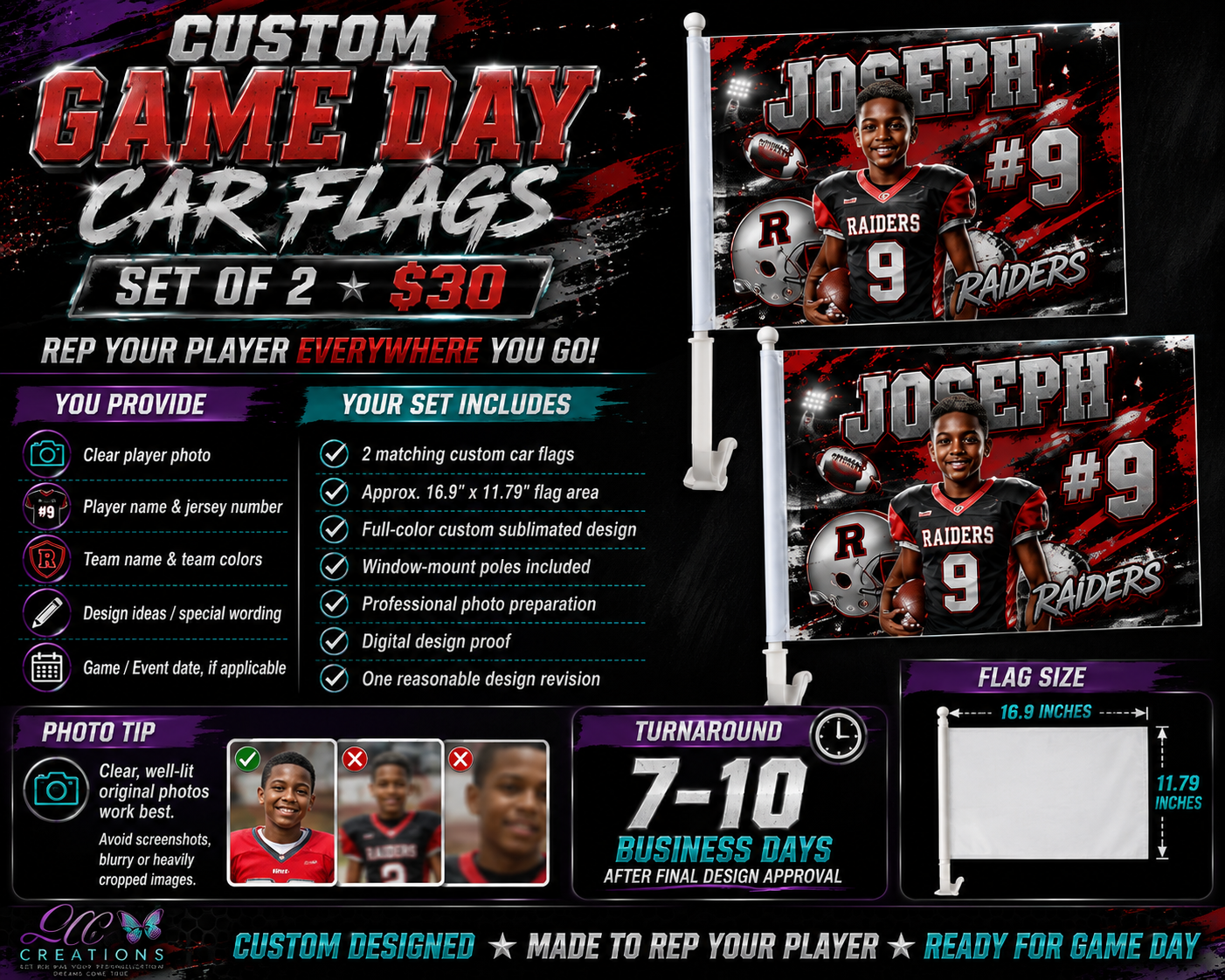 Custom Game Day Car Flags - Set of 2