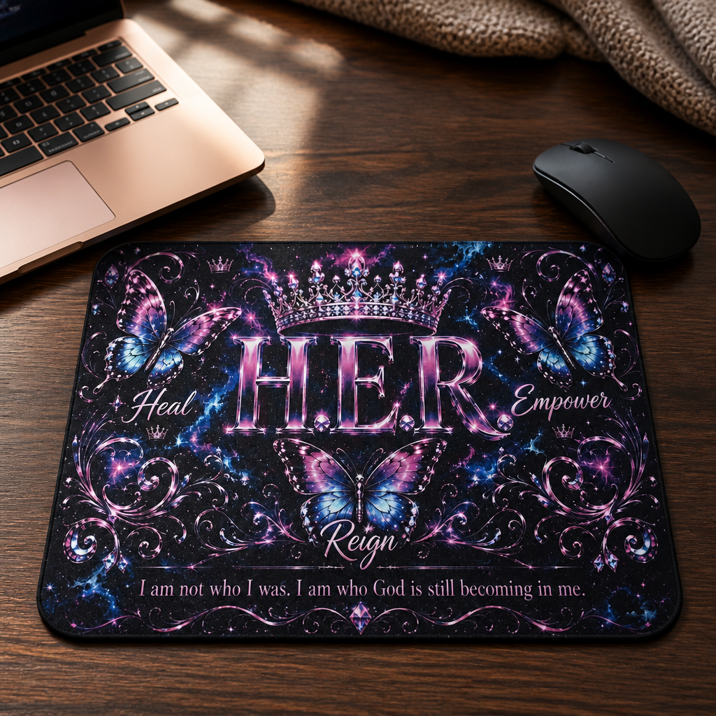 H.E.R. Inspirational Mousepad | Heal Empower Reign Butterfly Desk Accessory