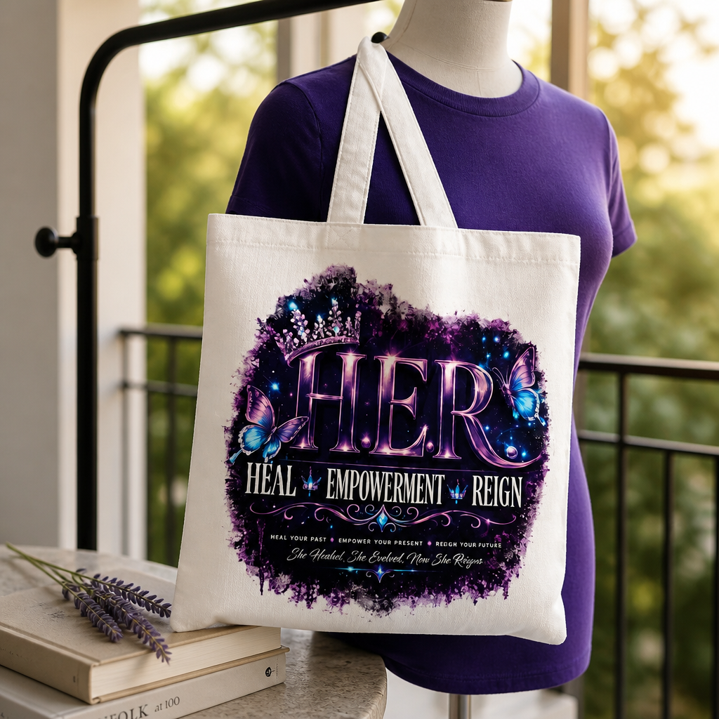 H.E.R. Inspirational Tote Bag | Heal Empowerment Reign Butterfly Crown Tote