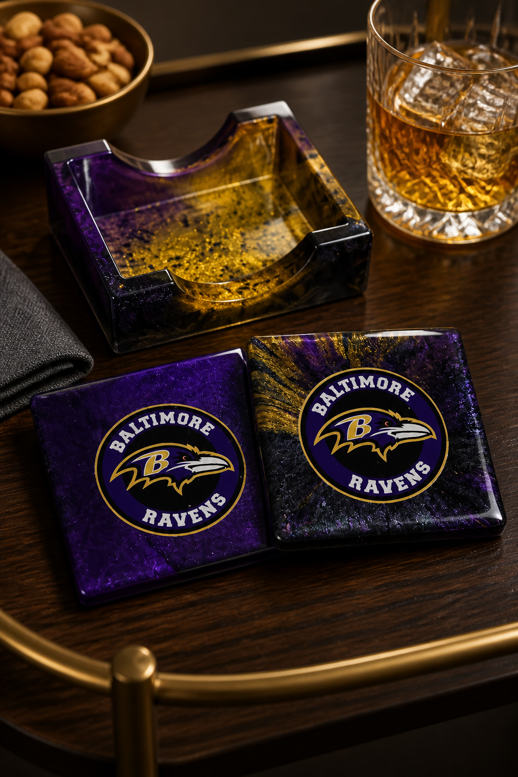 Custom Game Night TV Tray Bundle with Dominoes, Tumbler, Coasters & Shot Glass Set