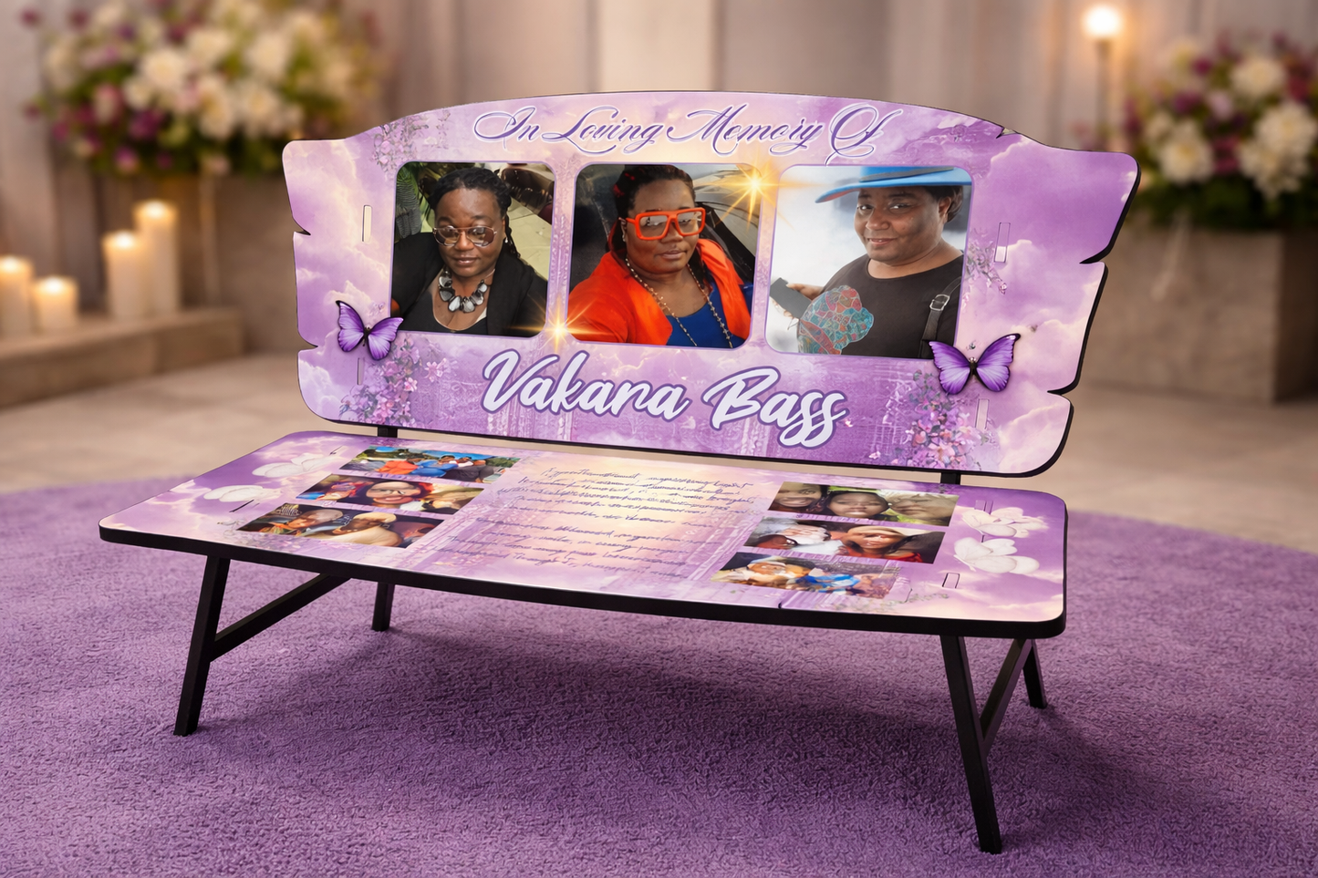 Custom Memorial Photo Bench – Personalized Celebration of Life Tribute Bench with Photos & Poem