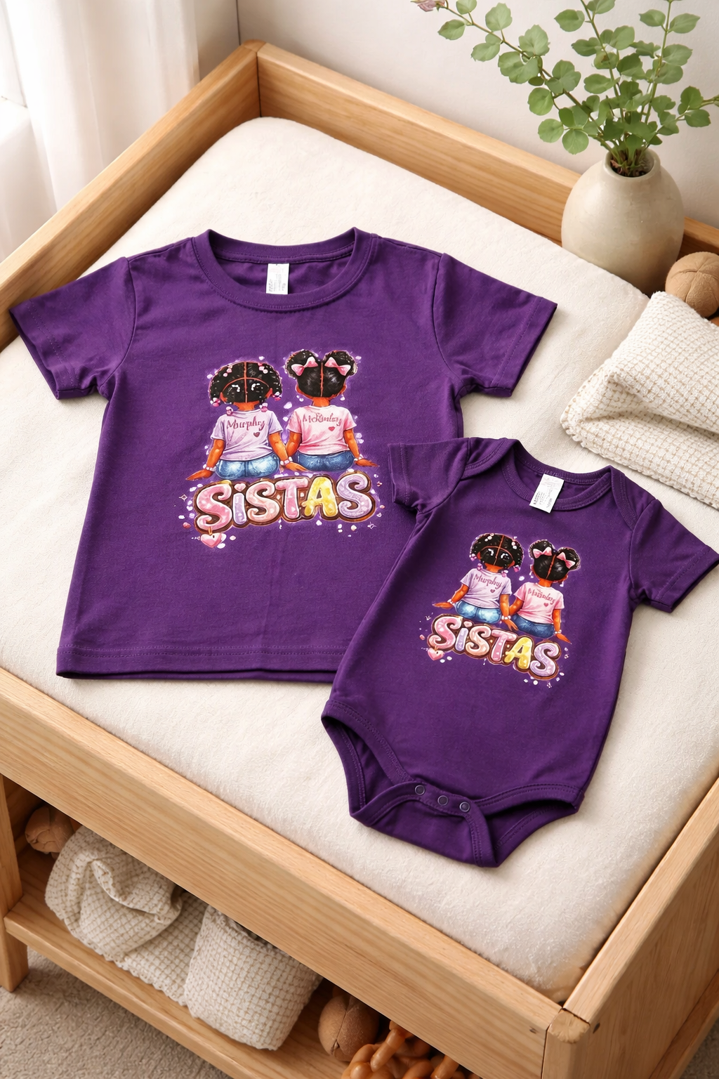 Custom Matching Sister Onesie and Youth T-Shirt Set – “Sistas” Outfit