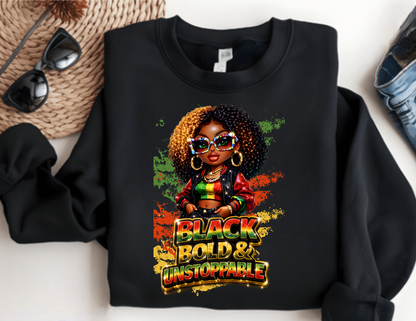 Black Bold & Unstoppable Women’s Empowerment Graphic T-Shirt | Black Pride & Confidence Shirt