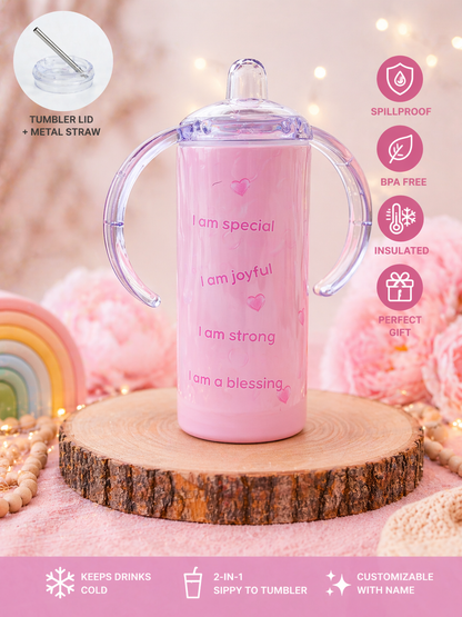 Personalized Spillproof Sippy Cup with Handles – 2-in-1 Toddler Tumbler with Straw