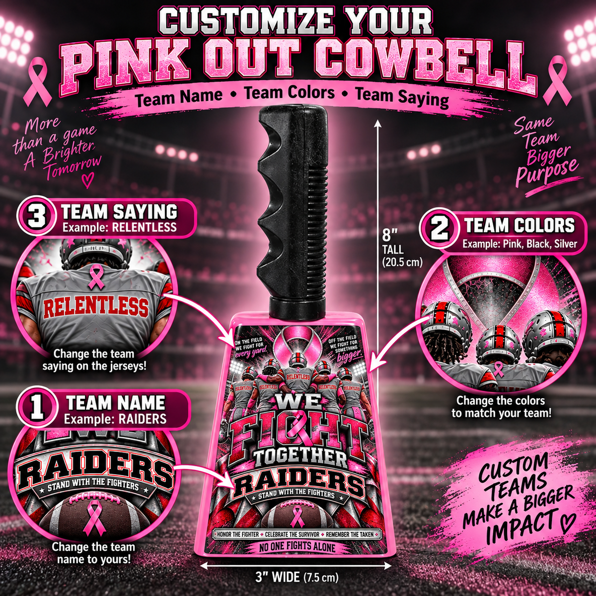 We Fight Together Custom Pink Out Cowbell | Team Spirit