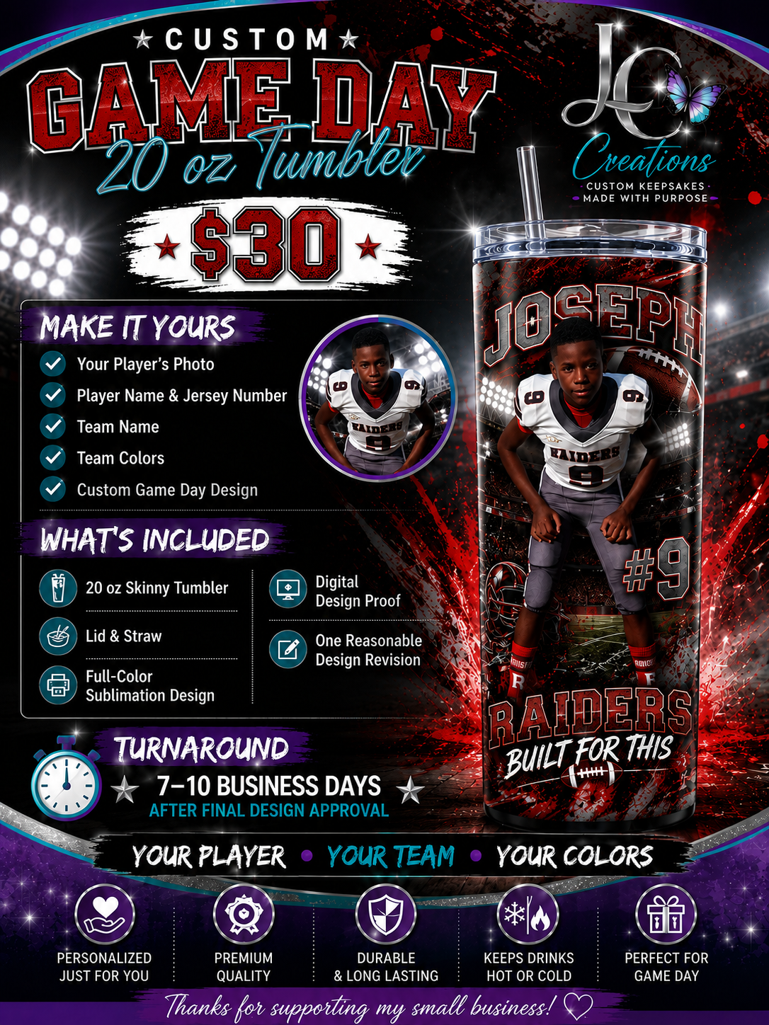 Custom Game Day 20 oz Tumbler