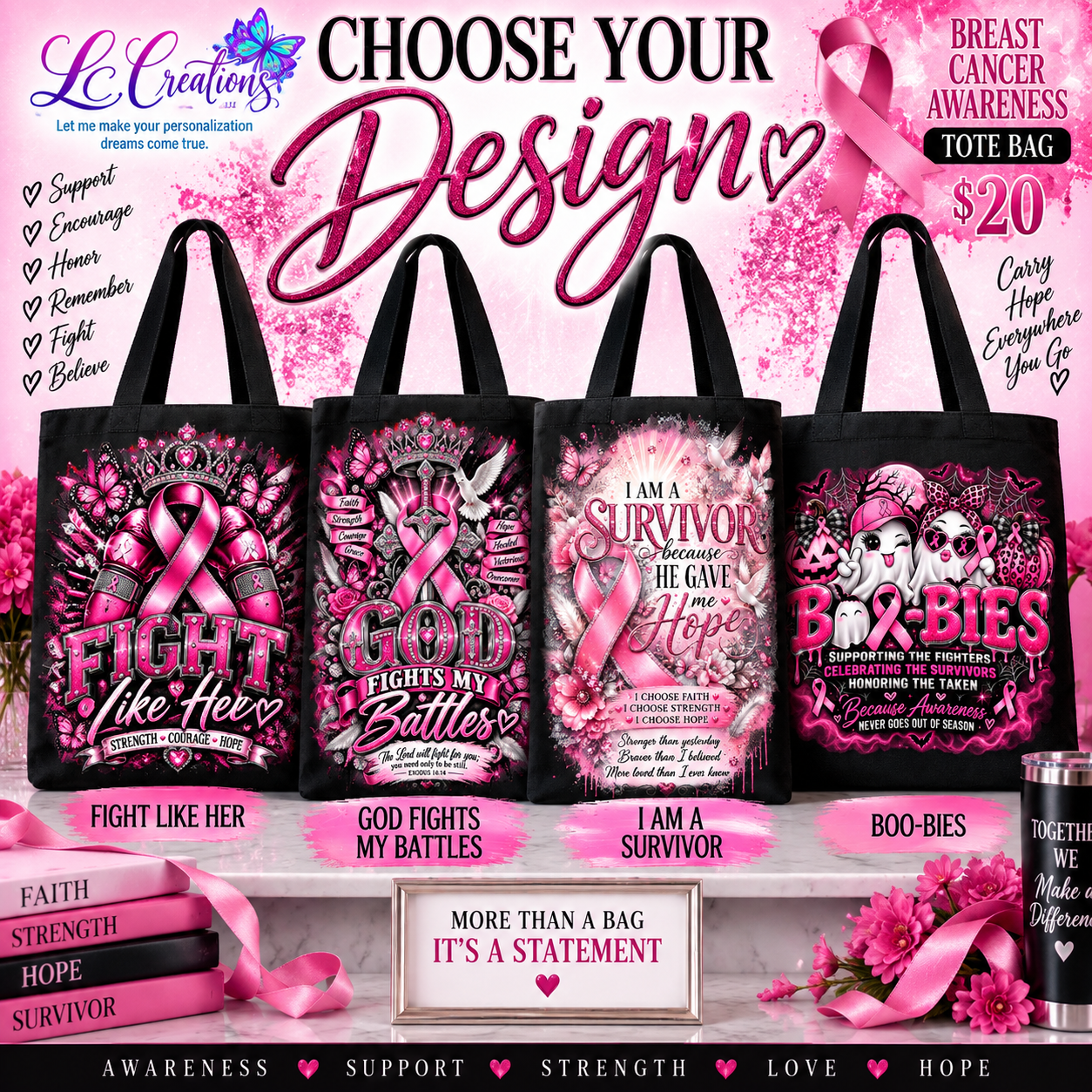 Breast Cancer Awareness Tote Bag | Choose Your Design