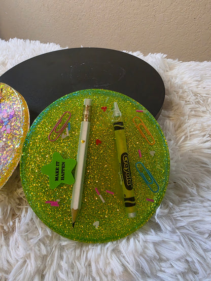 Custom Glitter Resin Coasters – Handmade Sparkle Desk & Drink Coasters with Personalized Color Options