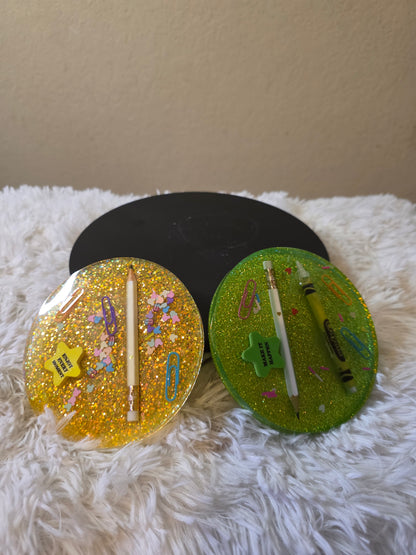 Custom Glitter Resin Coasters – Handmade Sparkle Desk & Drink Coasters with Personalized Color Options