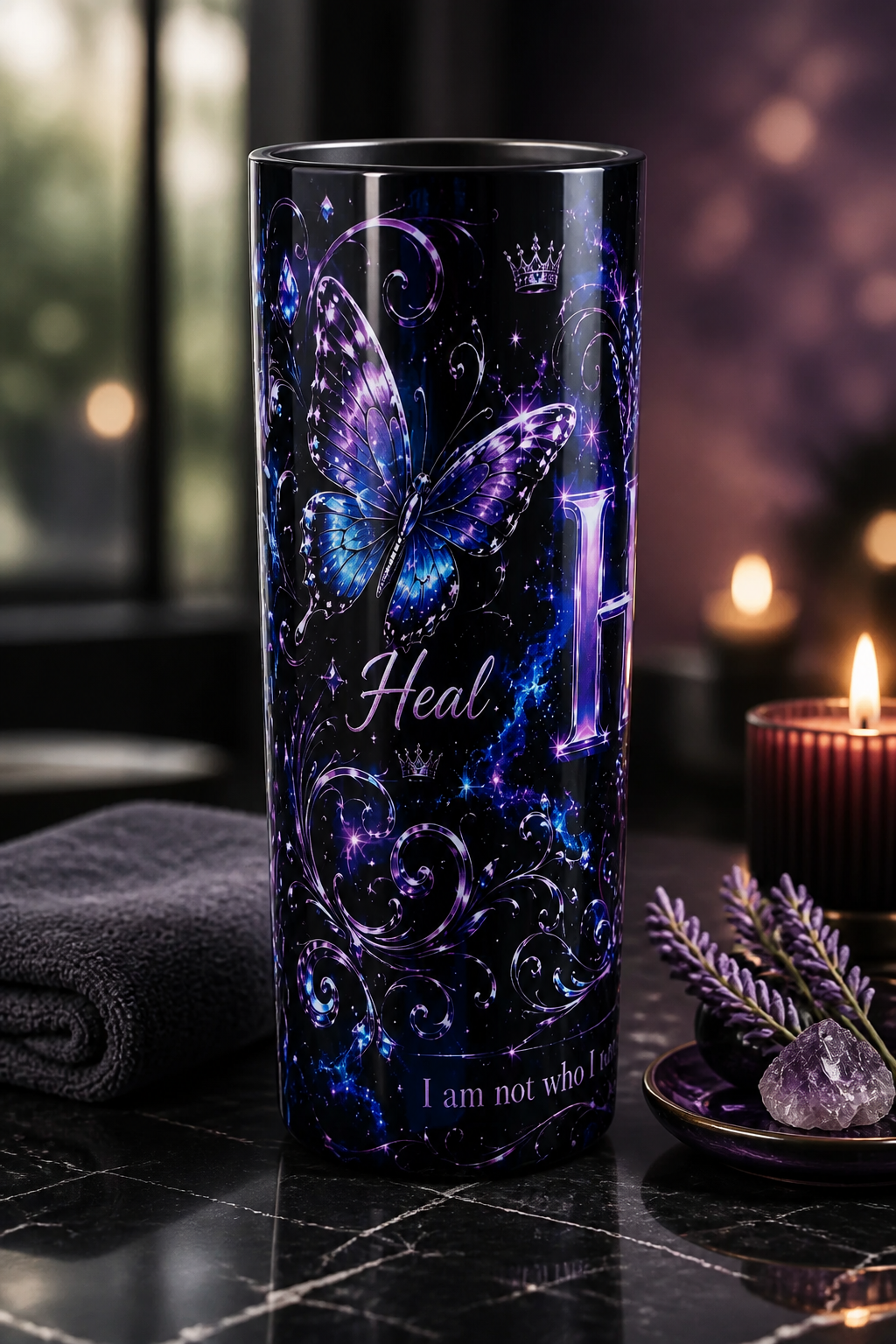H.E.R. Inspirational Tumbler | Heal Empower Reign Butterfly Crown Cup