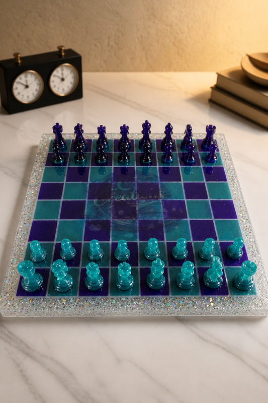 Luxury Handmade Resin Chess Board – Functional Art for the Modern Home
