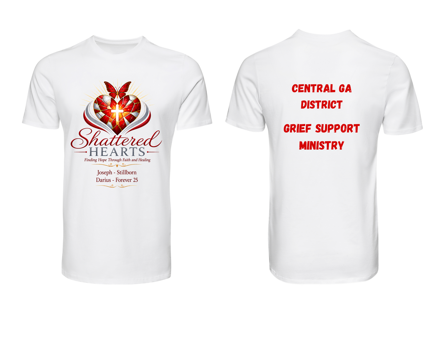 Shattered Hearts Grief Support Ministry T-Shirt | Christian Bereavement Shirt | Memorial Shirt for Parents | Faith & Healing Tee