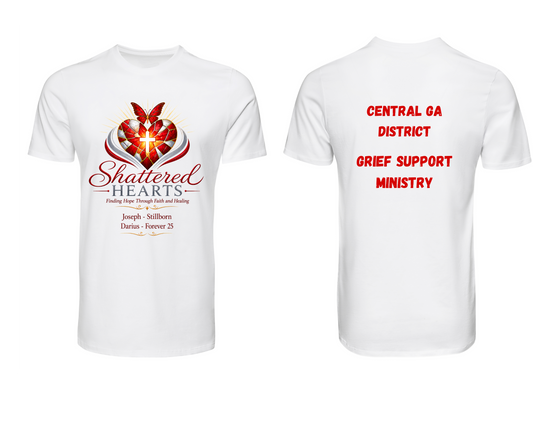 Shattered Hearts Grief Support Ministry T-Shirt | Christian Bereavement Shirt | Memorial Shirt for Parents | Faith & Healing Tee