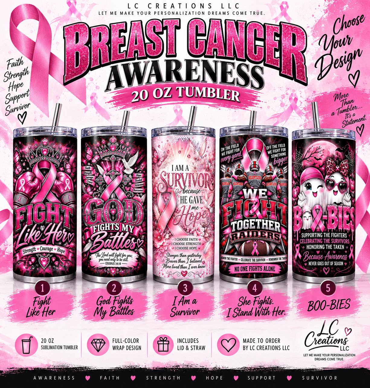 Breast Cancer Awareness 20 oz Tumbler | Choose Your Design