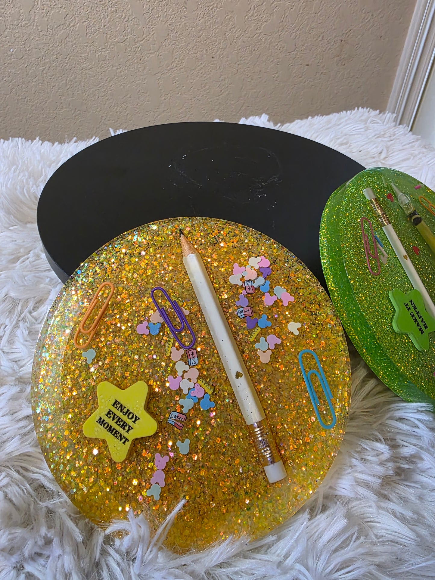 Custom Glitter Resin Coasters – Handmade Sparkle Desk & Drink Coasters with Personalized Color Options