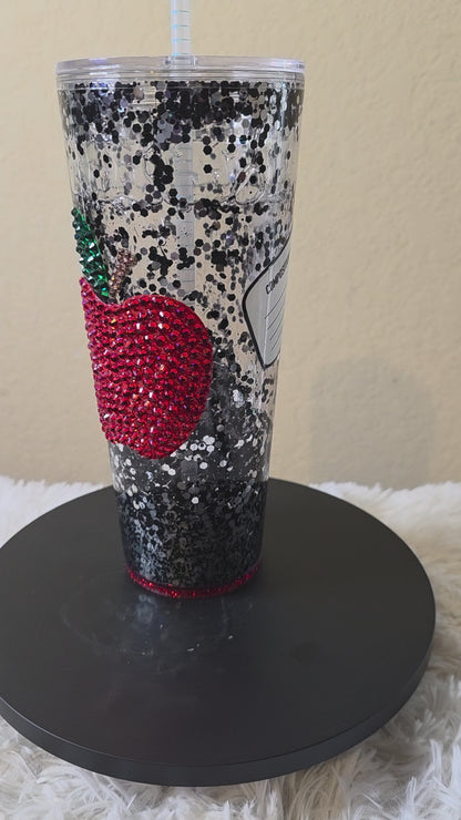 Composition Notebook Snowglobe Tumbler – Glitter Teacher Tumbler Cup | Teacher Gift Bundle with Sticky Note Holder & Dry Erase Board Eraser